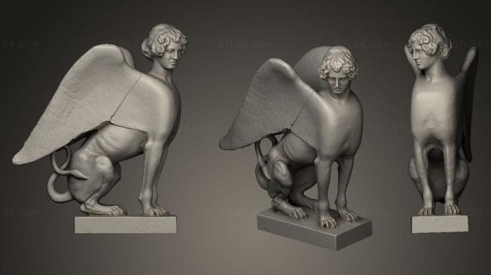 Египетские статуи и рельефы (Сидящий сфинкс, STKE_0022) 3D модель для ЧПУ станка